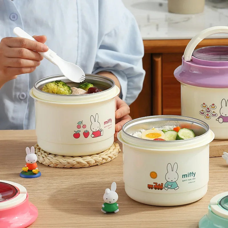 Miffy Round Double Stainless Steel Insulated Lunch Box 900ml Animals - Tophatter Daily Deals