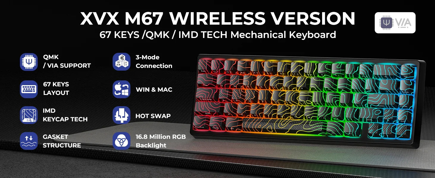 Mechanical Keyboard M67 67 Key Gasket Hot Swappable RGB - Tophatter Daily Deals