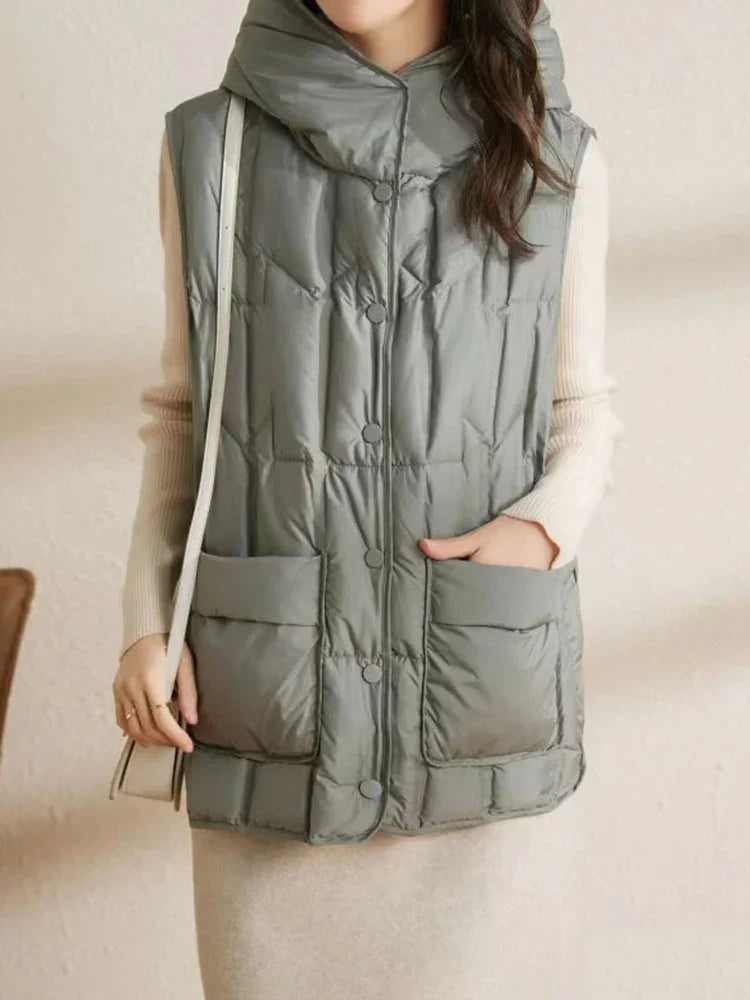 Lightweight Women Hooded Down Vest - Boxy, Down, Autumn - Tophatter Daily Deals