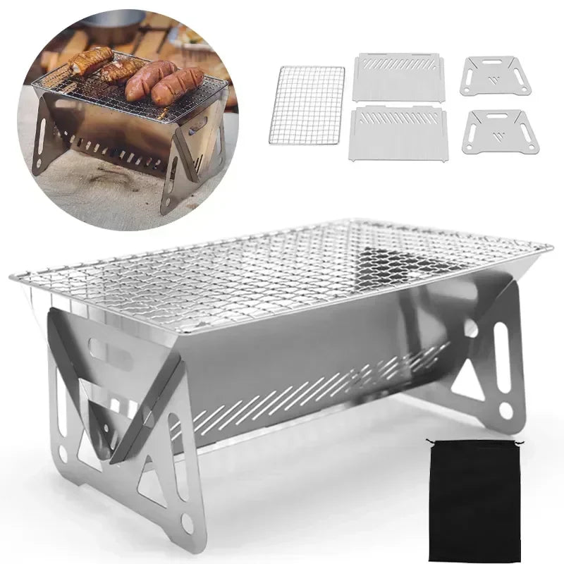 Portable Folding Grill Heating Stove Silver Camp Cooking - Tophatter Daily Deals