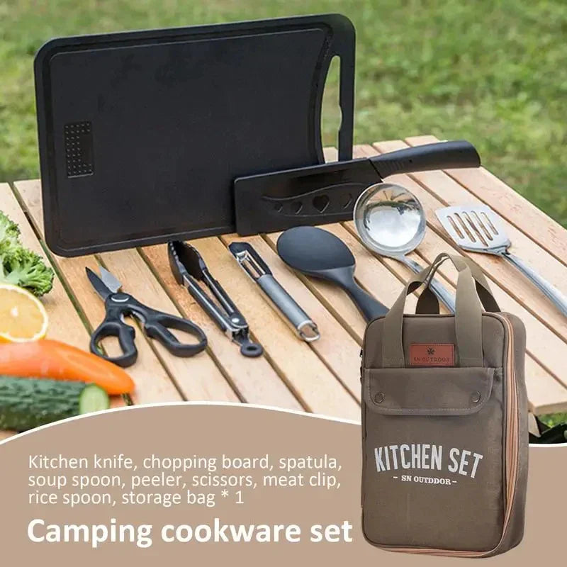 8-Piece Camping Kitchen Cookware Set Khaki Camp Cooking - Tophatter Daily Deals