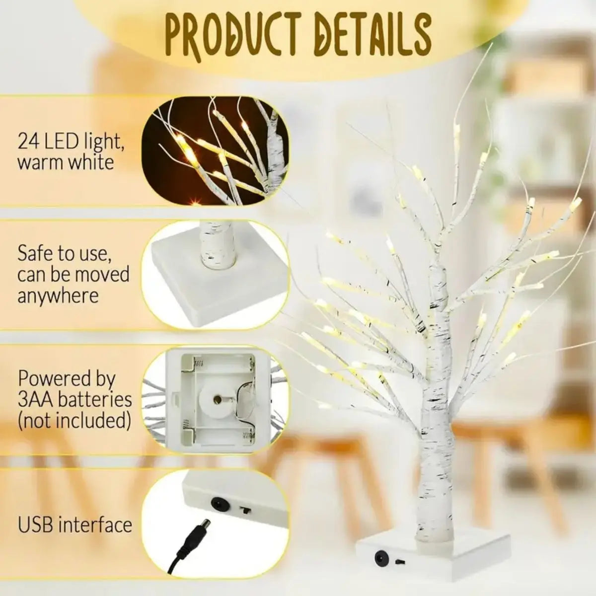 LED Easter Birch Tree Lamp USB Battery Powered Decor - Tophatter Daily Deals