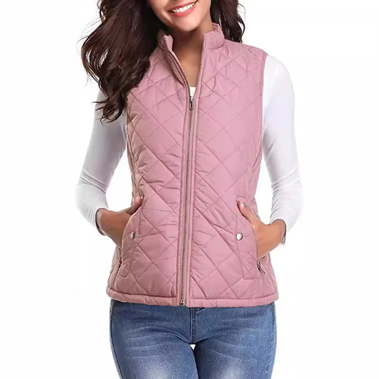 Lightweight Women Quilted Vest - Stand Collar Cotton Winter - Tophatter Daily Deals