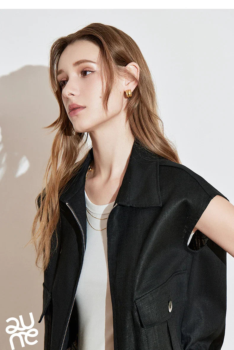 Lightweight Women's Sleeveless Jacket - Linen Cotton, Spring - Tophatter Daily Deals