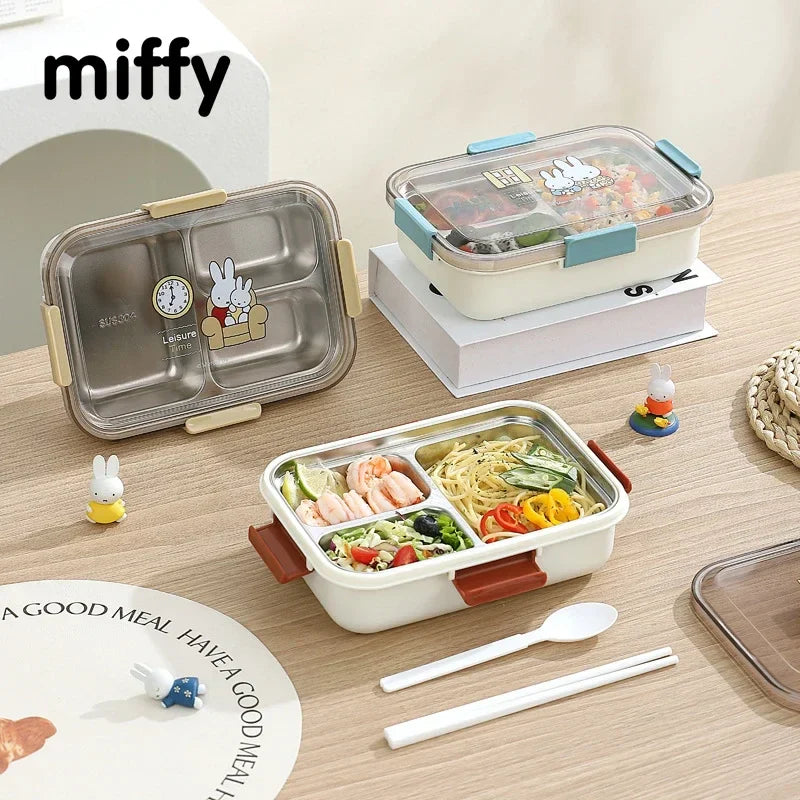 Miffy 3-Section Stainless Steel Lunch Box with Cutlery Animals - Tophatter Daily Deals