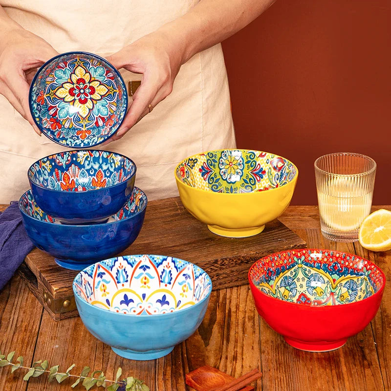 Bohemian Ceramic Rice Bowl Retro Noodle Bowl Kitchen Gift - Tophatter Daily Deals