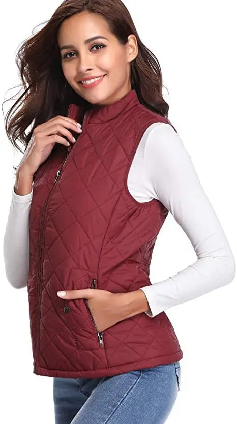 Lightweight Women Quilted Vest - Stand Collar Cotton Winter - Tophatter Daily Deals