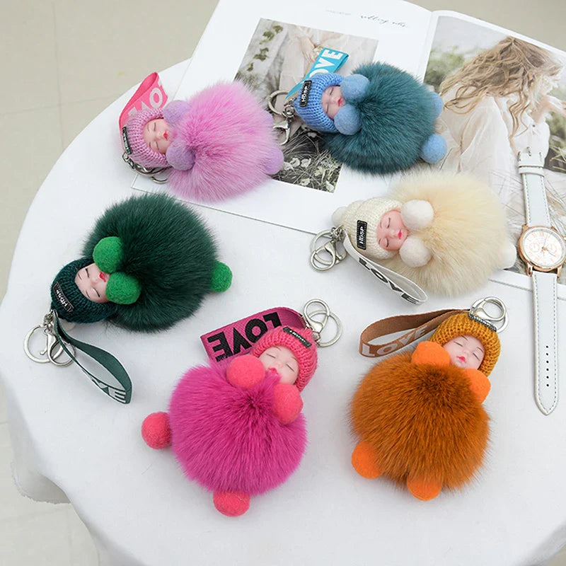 Pompom Sleeping Baby Keychain Plush Bag Charm Cute Gift - Tophatter Daily Deals