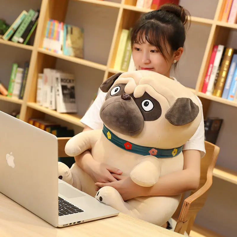 3D Brown Pug Plushie With Green Collar Animals - Tophatter Daily Deals