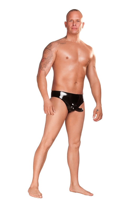 Saxenfelt Black Latex Mens Brief with Sleeve and Anal Plug Small > Clothes > Mens Latex - Tophatter Daily Deals