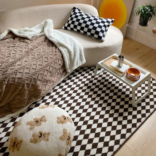 Checkerboard Plush Area Rug Japanese Style Minimalist D - Tophatter Daily Deals