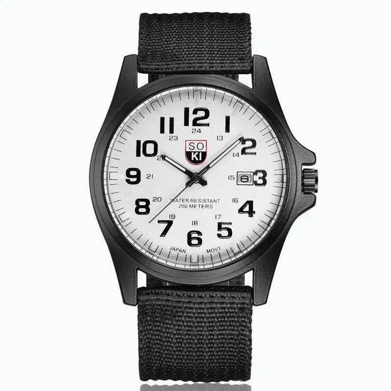Watch Nylon Strap Quartz Military Style Durable Black White - Tophatter Daily Deals