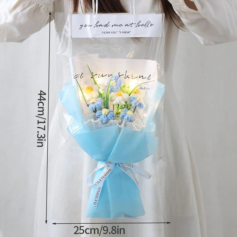 Flower Crochet Handmade Knitted Bouquet Blue Flowers - Tophatter Daily Deals