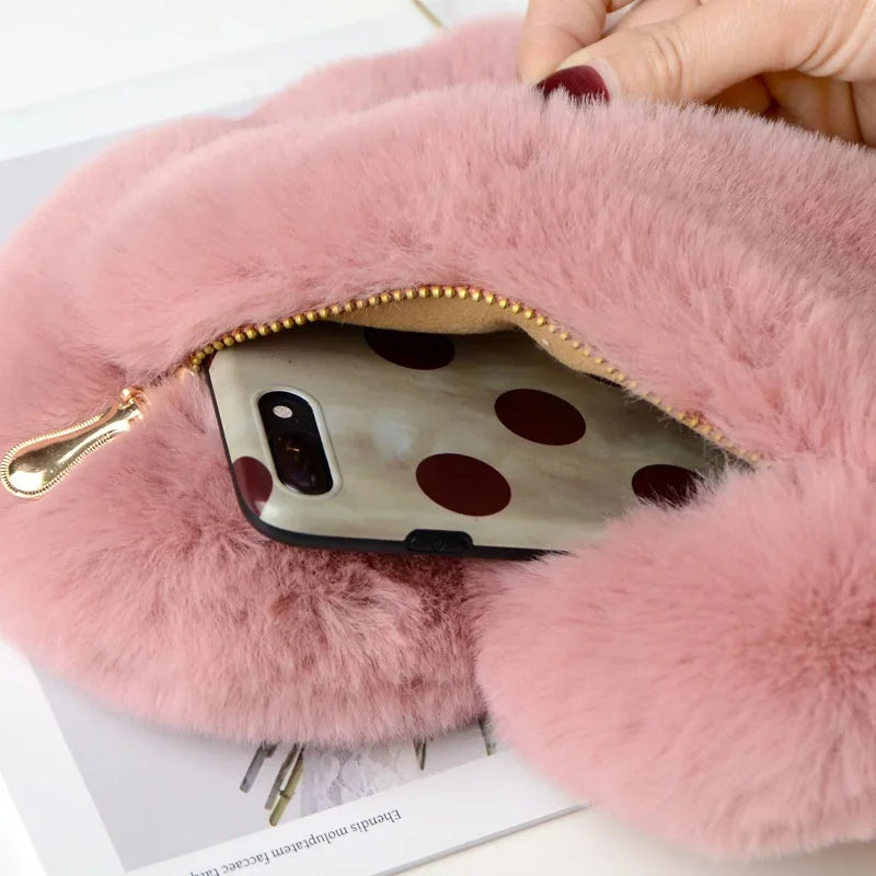 Faux Fur Heart Bag Furry With Gold Chain Handbag Crossbody Mythical - Tophatter Daily Deals