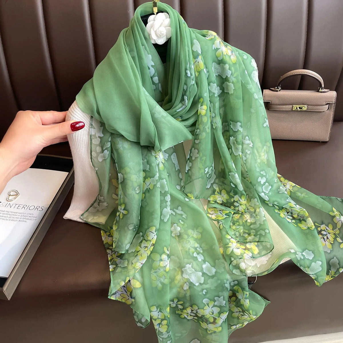 Lightweight Flowy Women’s Silk Scarf - Long Sheer Wrap Multicolored 9 - Tophatter Daily Deals
