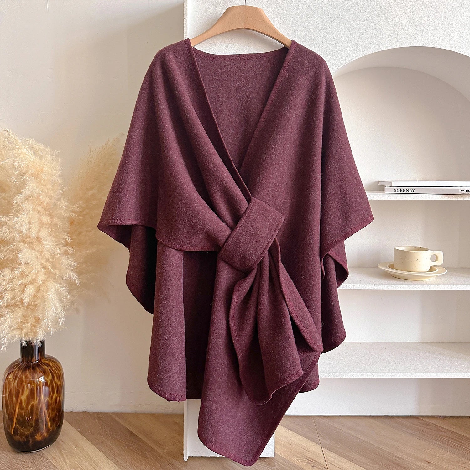 Warm Womens Poncho - Draped Cape Knot, Cashmere Pashmina - Tophatter Daily Deals