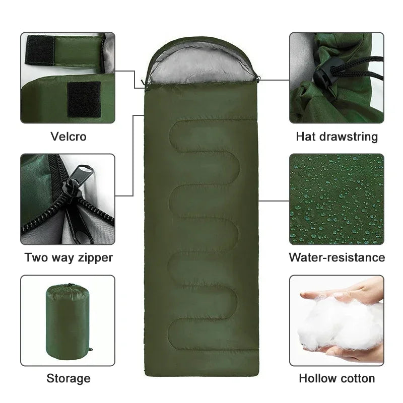 4-Season Waterproof Sleeping Bag Envelope-Style Green Sleeping Bags - Tophatter Daily Deals