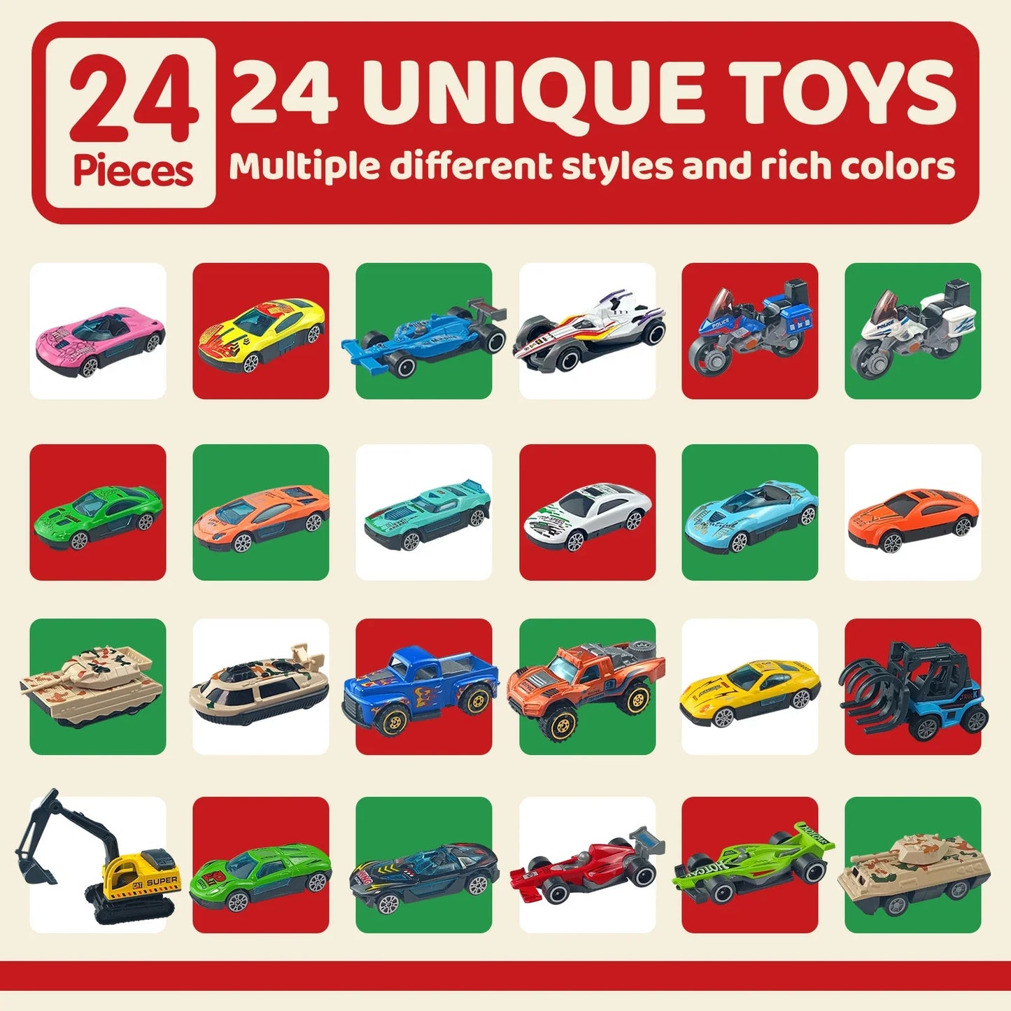 Advent Calendar 24 Alloy Cars Set Christmas Countdown - Tophatter Daily Deals
