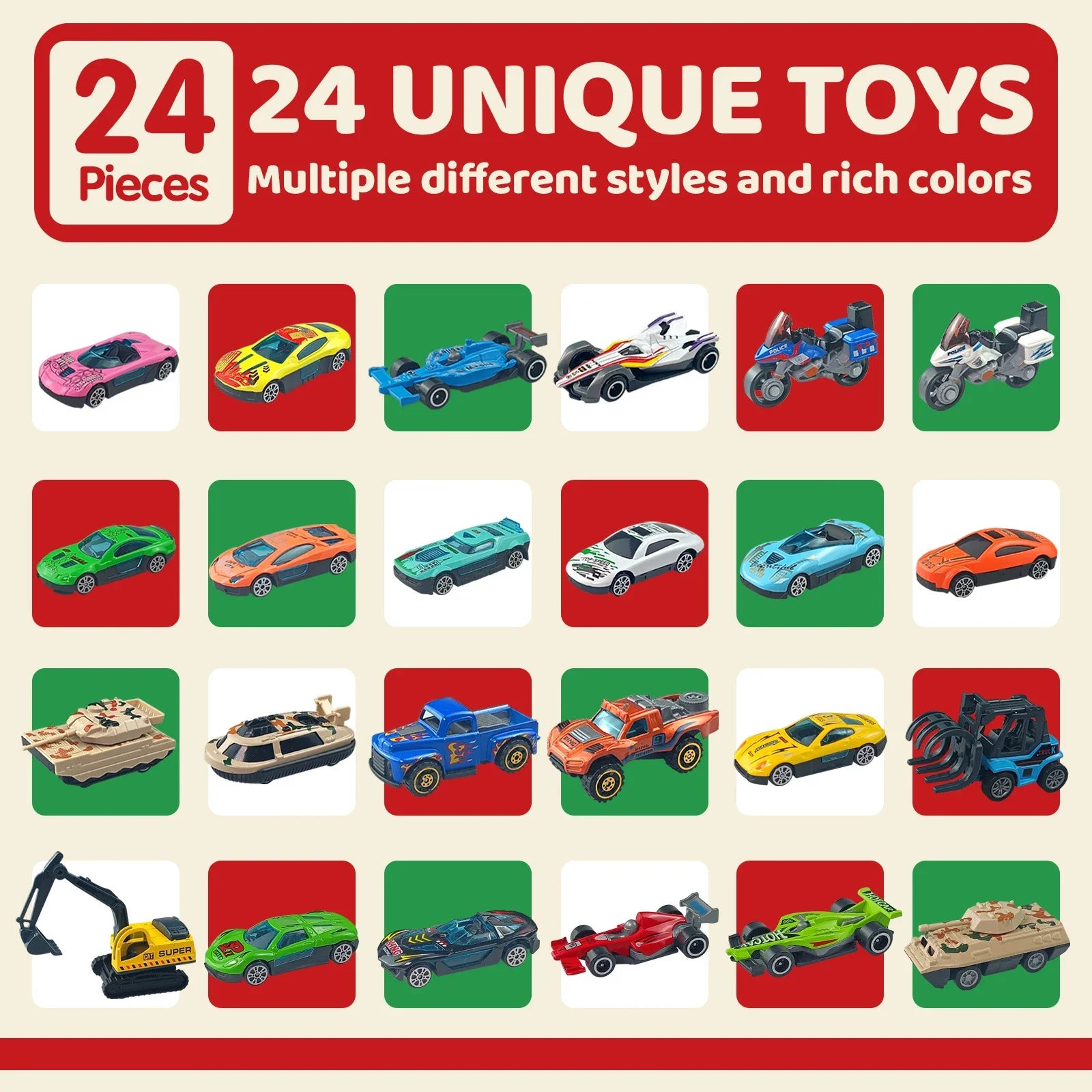 Advent Calendar 24 Alloy Cars Set Christmas Countdown - Tophatter Daily Deals