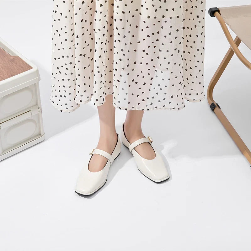 Supportive Women Mary Jane Flats - Square Toe, Leather - Tophatter Daily Deals