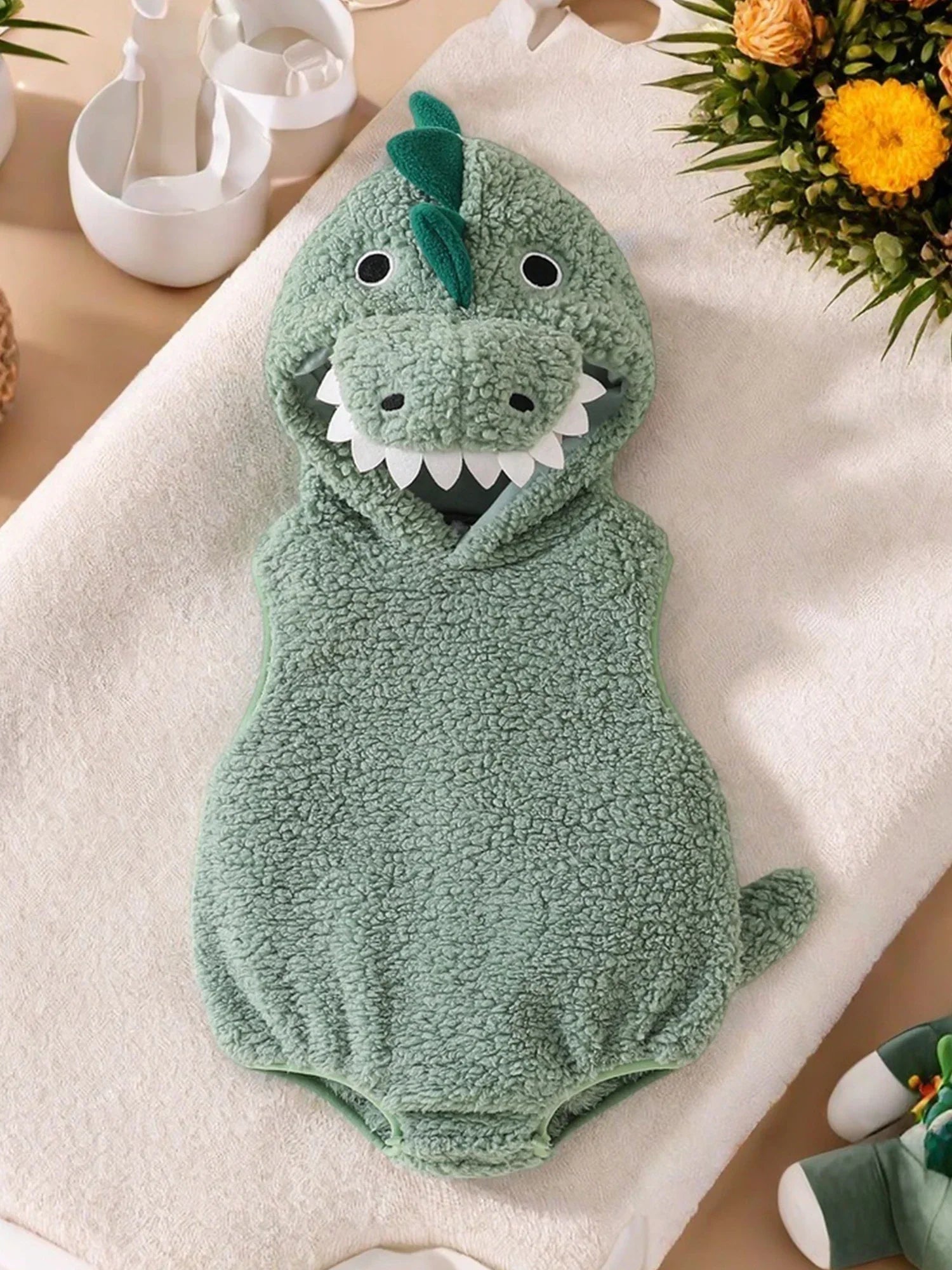 Baby Dinosaur Halloween Romper Plush Hooded Sleeveless - Tophatter Daily Deals