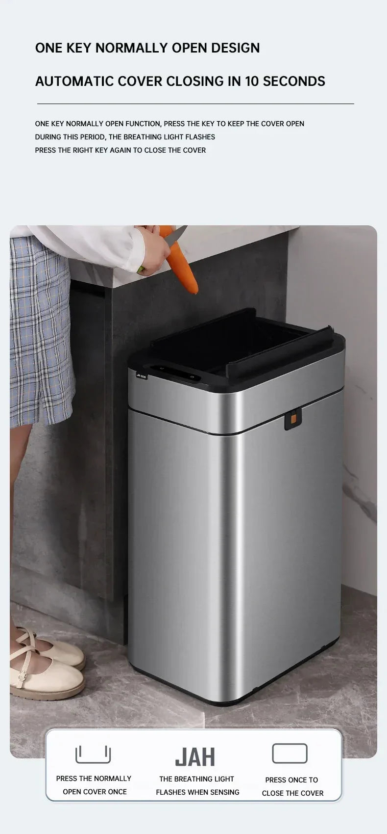 Trash Can 20L Stainless Steel Sensor Kitchen Bin Hands Free - Tophatter Daily Deals