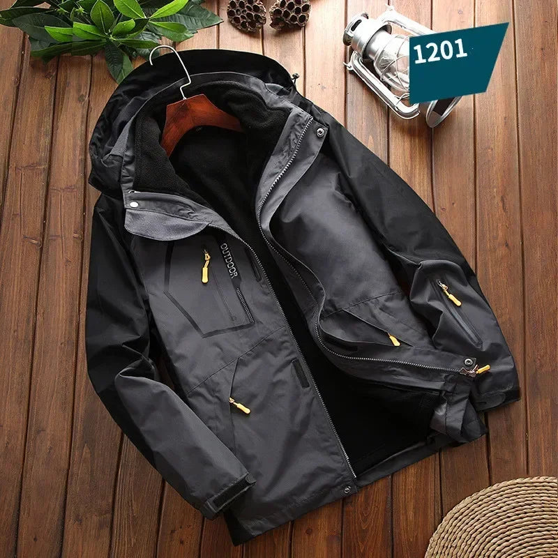 Waterproof Men's 2 In 1 Jacket - Softshell Fleece Hiking Dark Gray - Tophatter Daily Deals