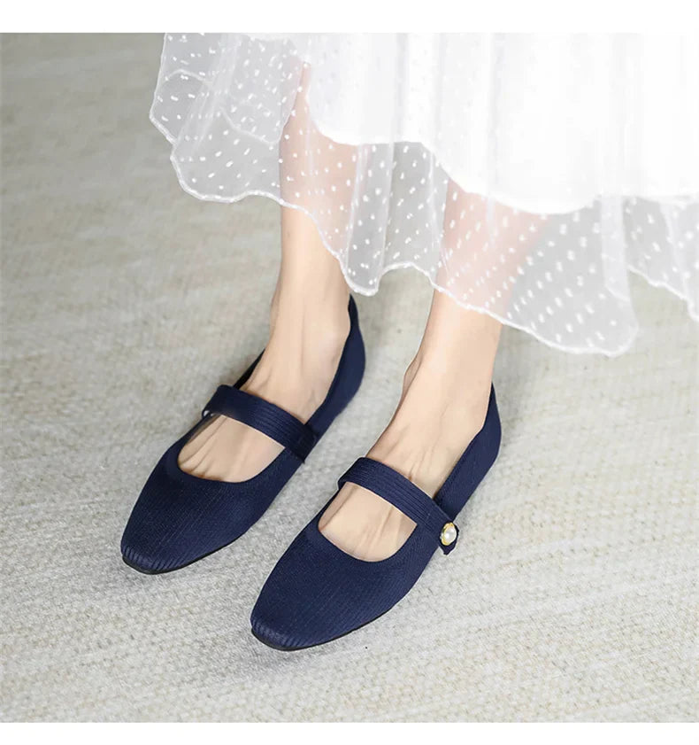 Stretchy Women Mary Jane Flats - Ribbed Knit For Spring - Tophatter Daily Deals