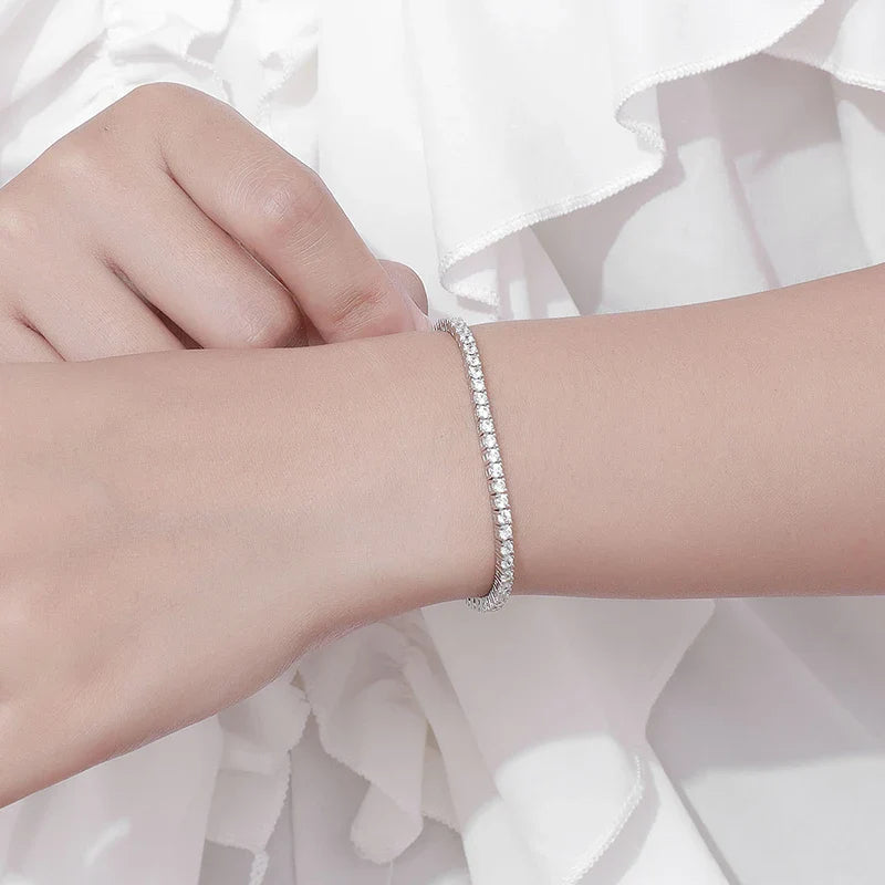 Moissanite 2mm Tennis Bracelet Sterling Silver White - Tophatter Daily Deals