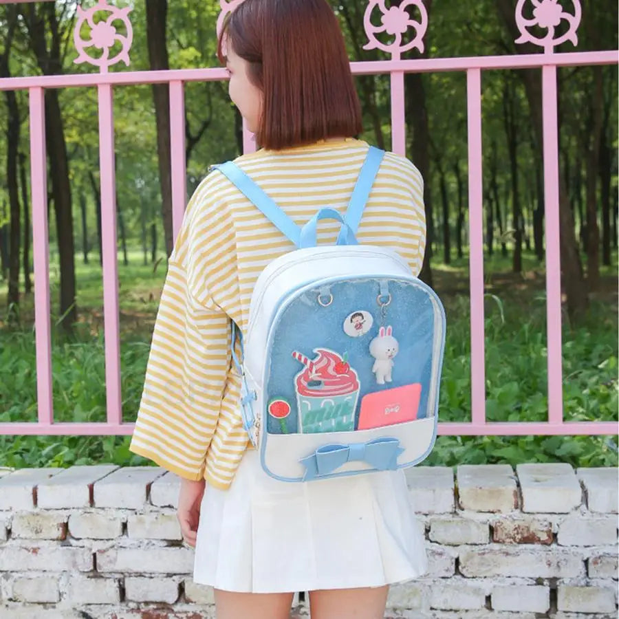 Clear Transparent Bow School Backpack Rucksack Japanese School Mythical - Tophatter Daily Deals