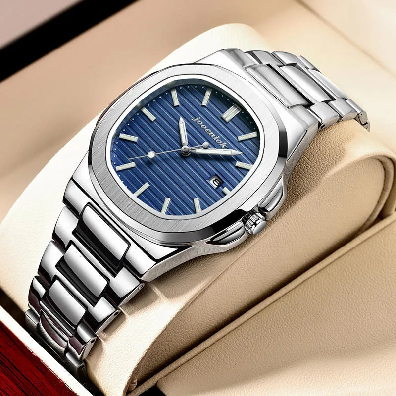 Luxury Quartz Watch Stainless Steel Date Waterproof Luminous 708 Silver Blue - Tophatter Daily Deals