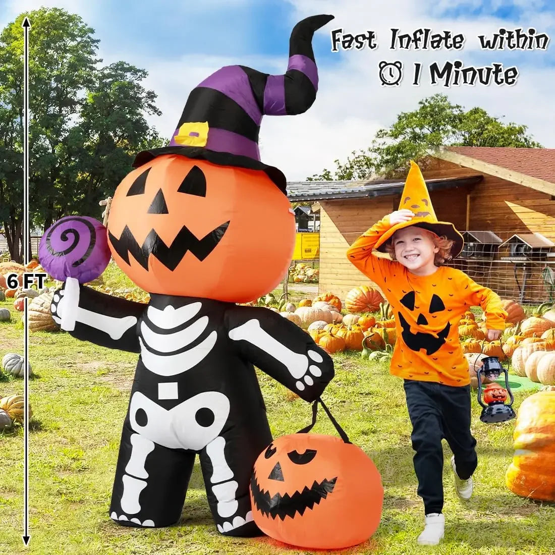 Halloween Inflatable 6ft Pumpkin Skull Yard Decor 2025 - Tophatter Daily Deals