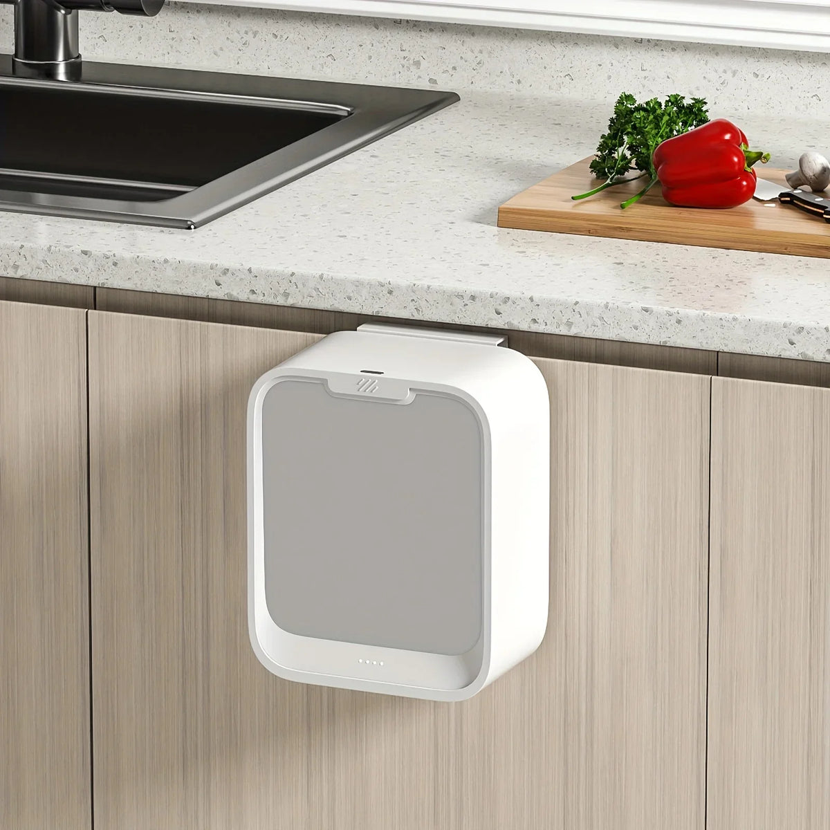 Motion Sensor Trash Can Hanging Bin For Cabinet Door Gray - Tophatter Daily Deals