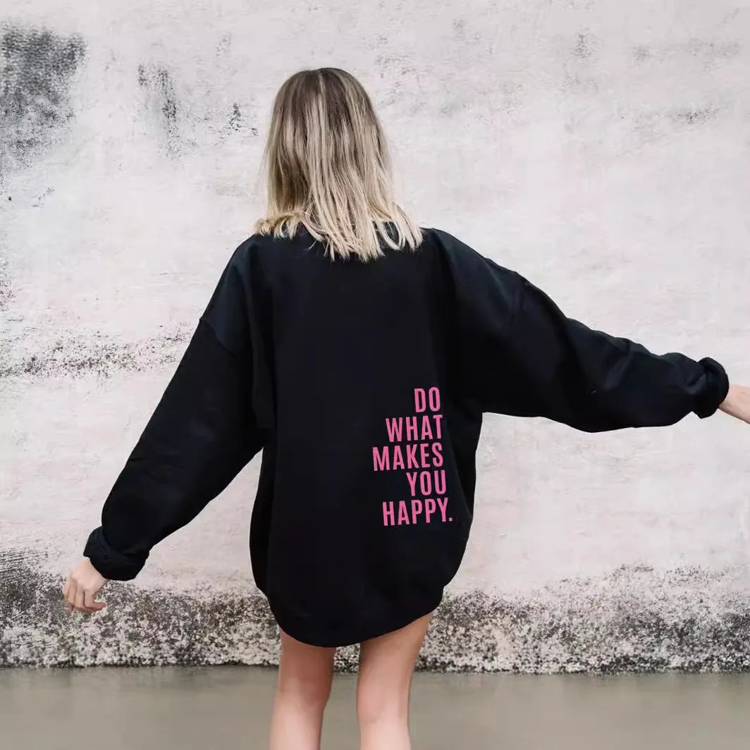 Oversized Women’s Hoodie - Back Print, Cotton, Everyday Black - Tophatter Daily Deals