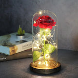 Beauty & The Beast Eternal Red Rose In Glass Dome with LED Lights Classic Red Flowers - Tophatter Daily Deals