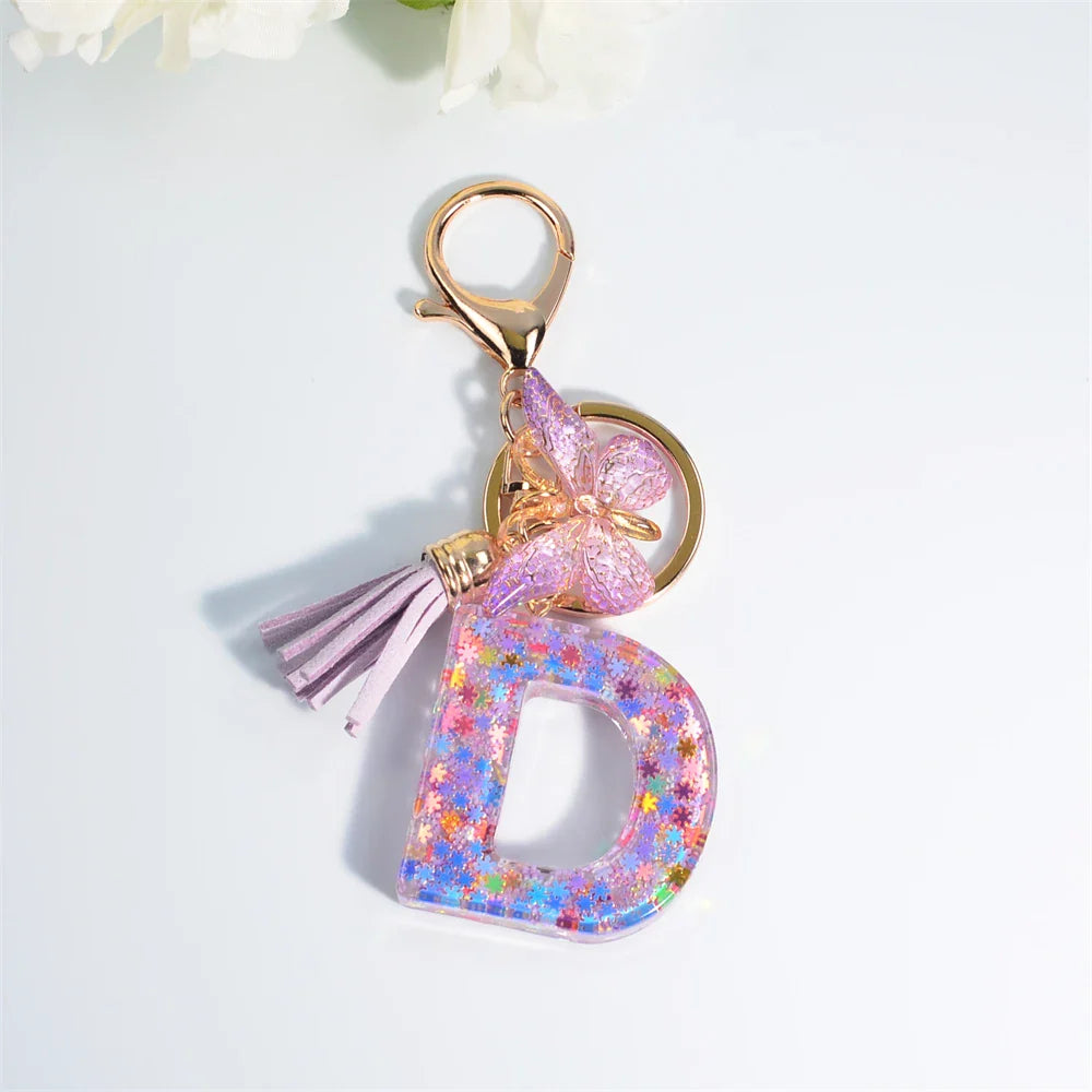 Sequin Letter Keychain With Butterfly Tassel Charm D 55mm - Tophatter Daily Deals