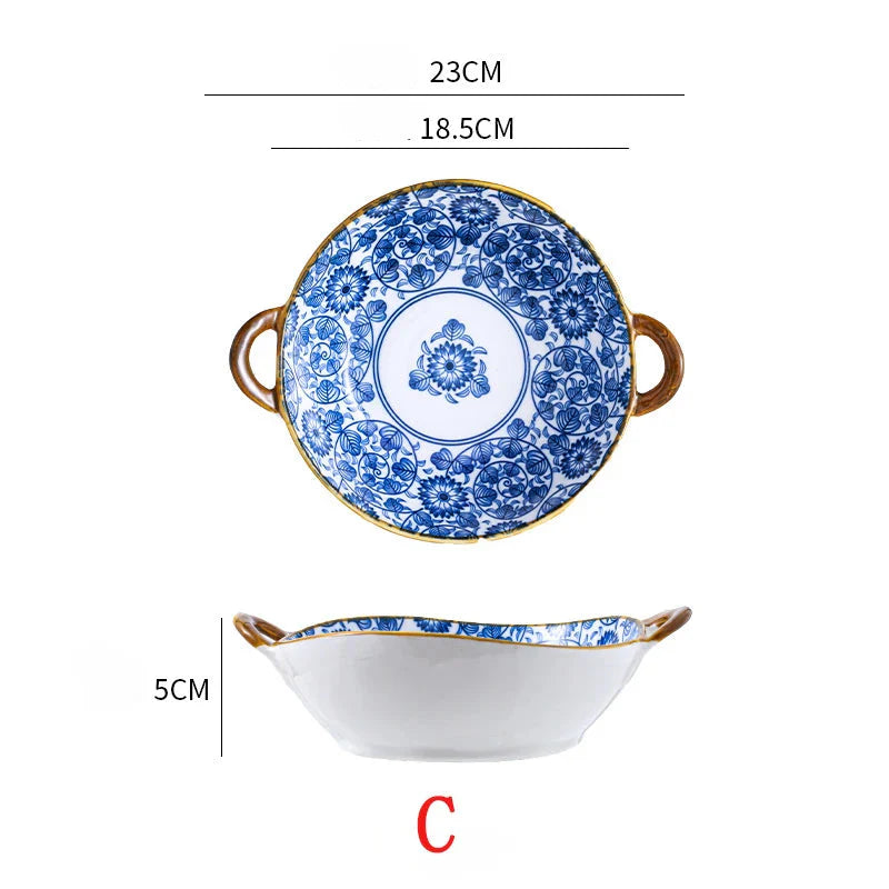 7.5 Inch Japanese Ceramic Noodle Bowl With Handles Blue C - Tophatter Daily Deals
