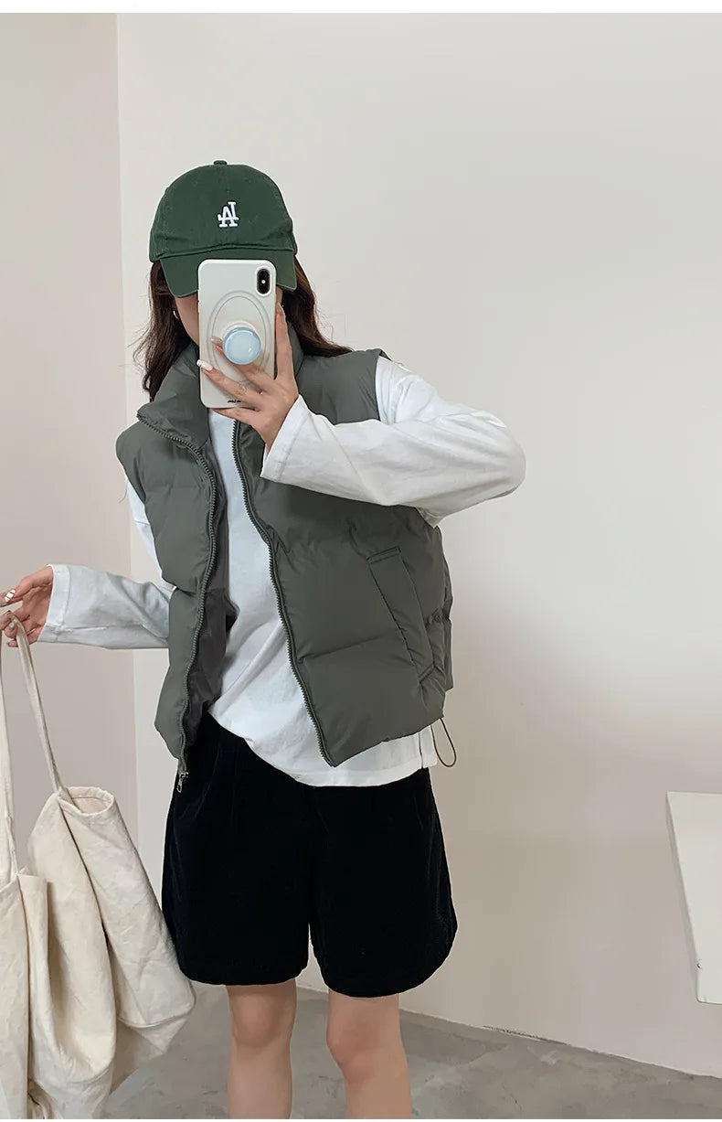 Lightweight Women's Down Vest - Cropped Boxy, Duck Fill - Tophatter Daily Deals