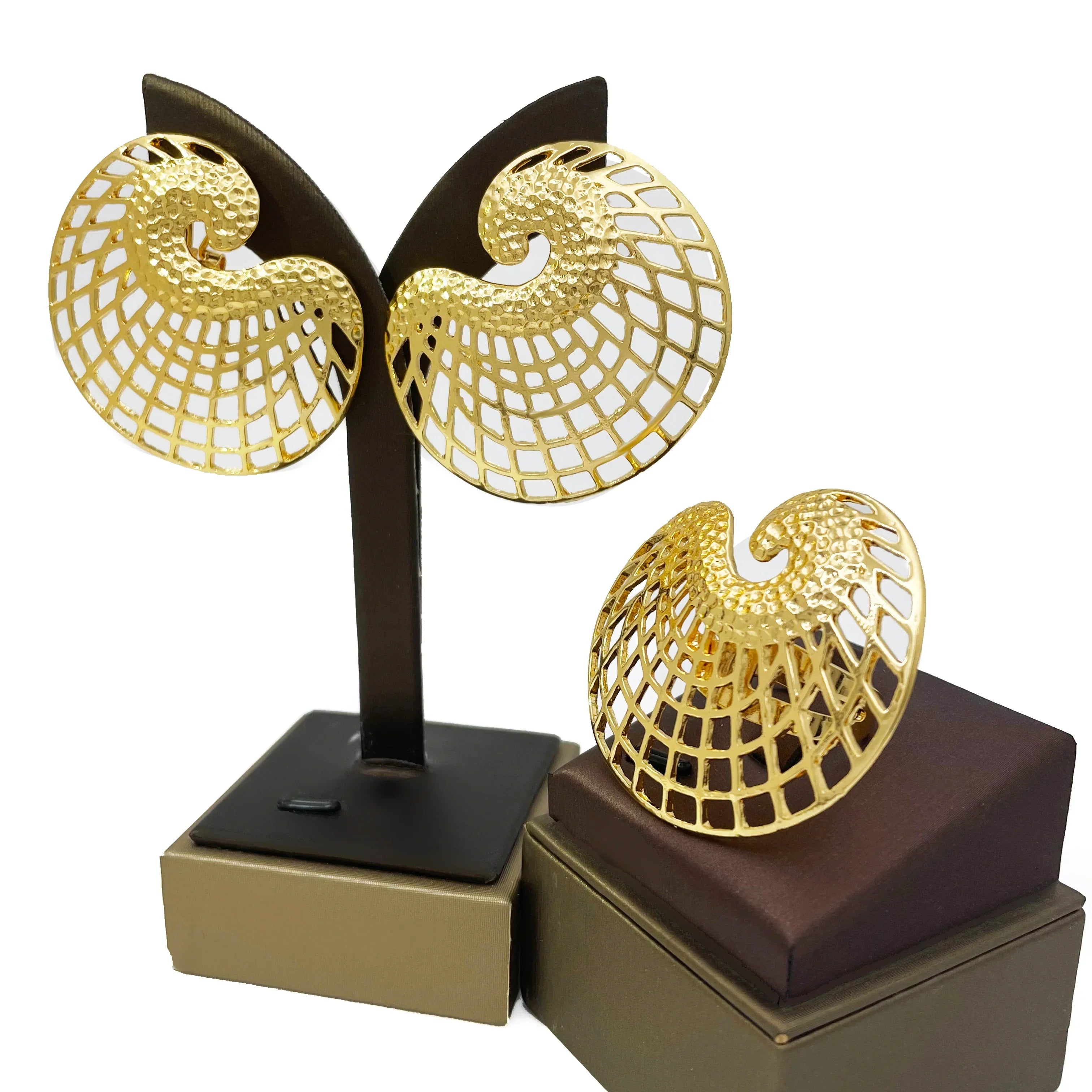 18K Gold Plated Earrings and Ring Set (Model 2) Apparel & Accessories > Jewelry > Jewelry Sets - Tophatter Daily Deals