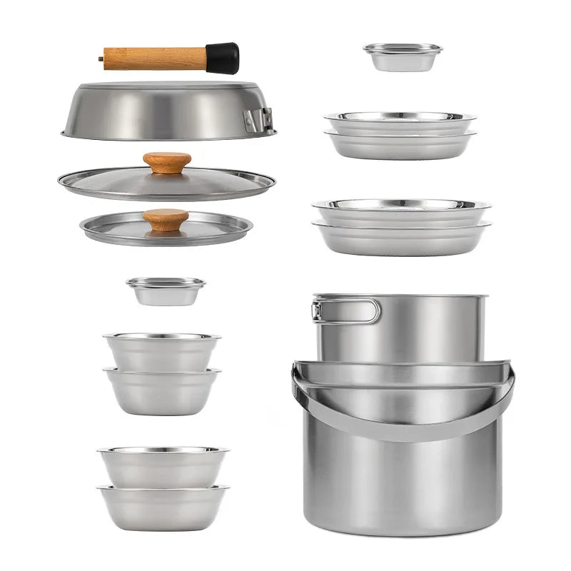 14-Piece Camping Cookware Set Silver Camp Cooking - Tophatter Daily Deals