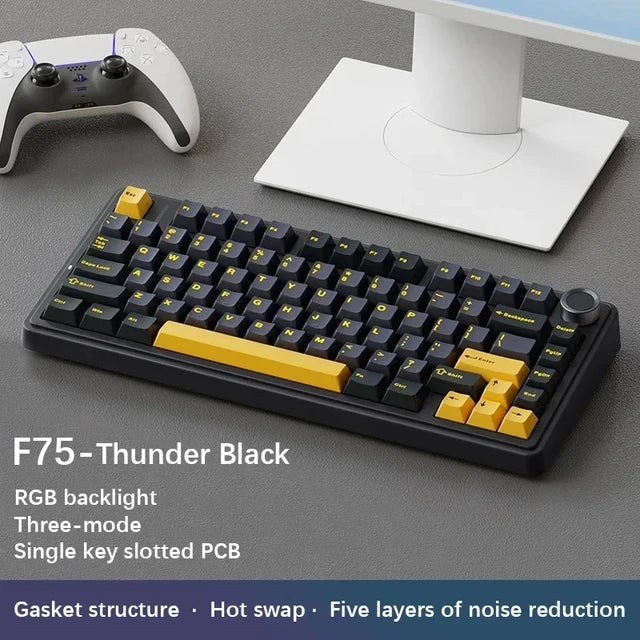AULA F75 Compact 75 Percent Mechanical Gaming Keyboard RGB Thunder Black - Tophatter Daily Deals
