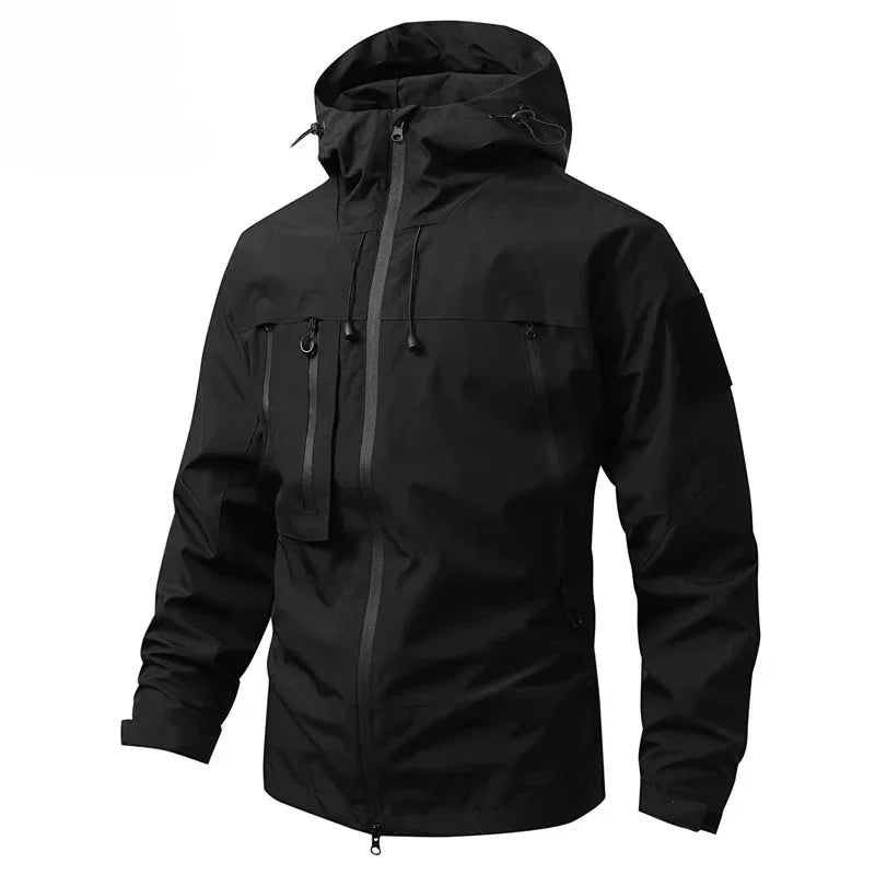 Waterproof Men's Hiking Jacket - Oversized Hooded Polyester Black - Tophatter Daily Deals