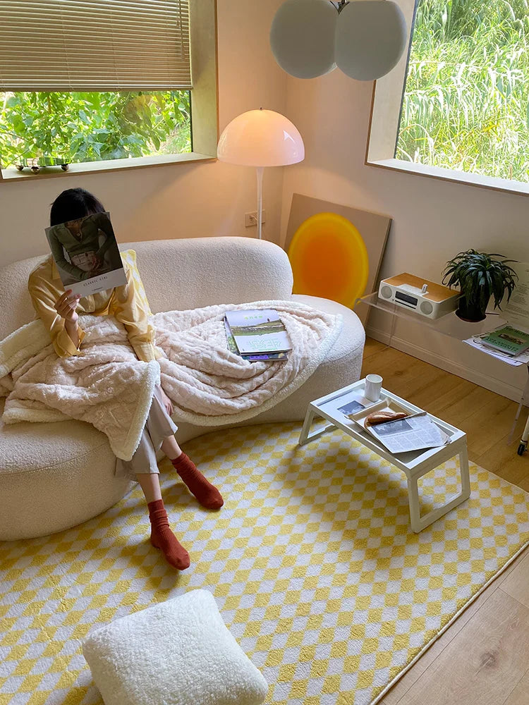 Checkerboard Plush Area Rug Japanese Style Minimalist - Tophatter Daily Deals