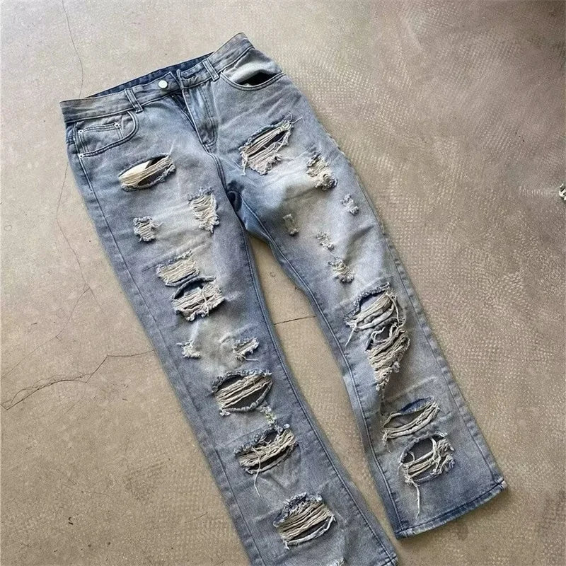 Oversized Relaxed Mens Jeans - Ripped Straight Leg Denim - Tophatter Daily Deals