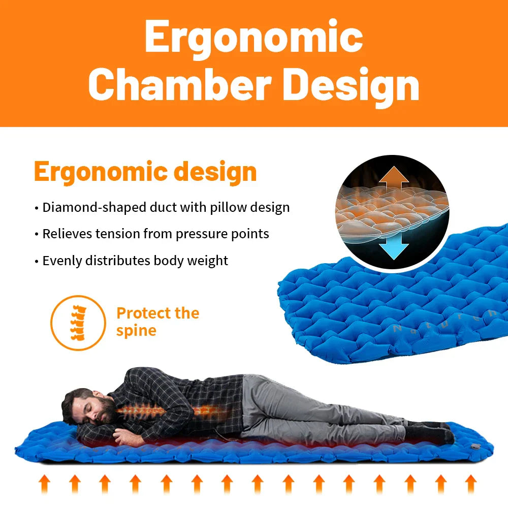 Inflatable Camping Mattress with Air Bag Blue Camping & Hiking - Tophatter Daily Deals