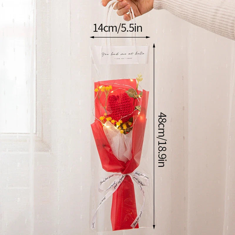 Flower Crochet Handmade Knitted Bouquet Red Flowers - Tophatter Daily Deals