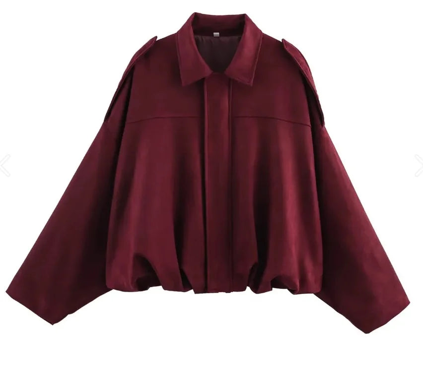 Oversized Women’s Bomber Jacket - Boxy, Velvet, Autumn Red Brown - Tophatter Daily Deals