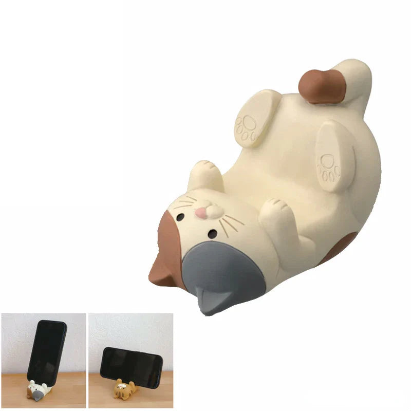 Kawaii Cat Glasses Holder Grey & White Laying Animals - Tophatter Daily Deals