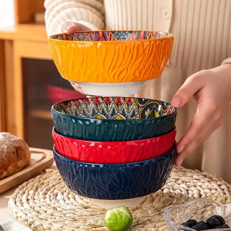 Bohemian Ceramic Bowls Set Floral Serving Bowls Versatile - Tophatter Daily Deals