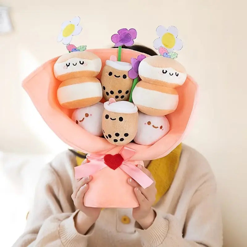 Kawaii Boba Flower Plush Toy Bouquet Bubble Tea Dolls Preserved Flowers Plushies Valentine's Day Graduation Gift Food - Tophatter Daily Deals